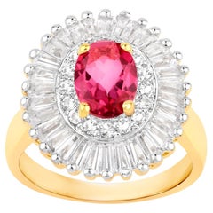 Anillo de cóctel de topacio rosa Halo de topacio blanco 3,8 quilates Plata chapada en oro de 18 quilates