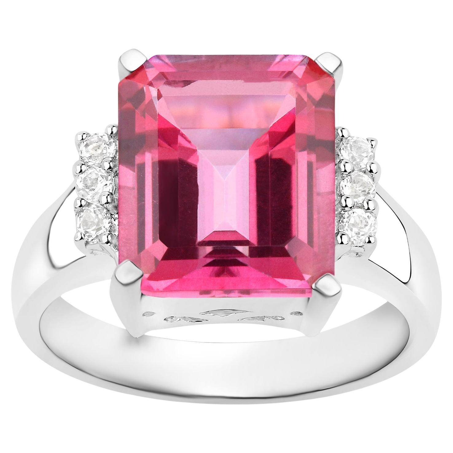 Pink Topaz Cocktail Ring White Topaz Setting 7.38 Carats For Sale