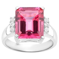 Pink Topaz Cocktail Ring White Topaz Setting 7.38 Carats