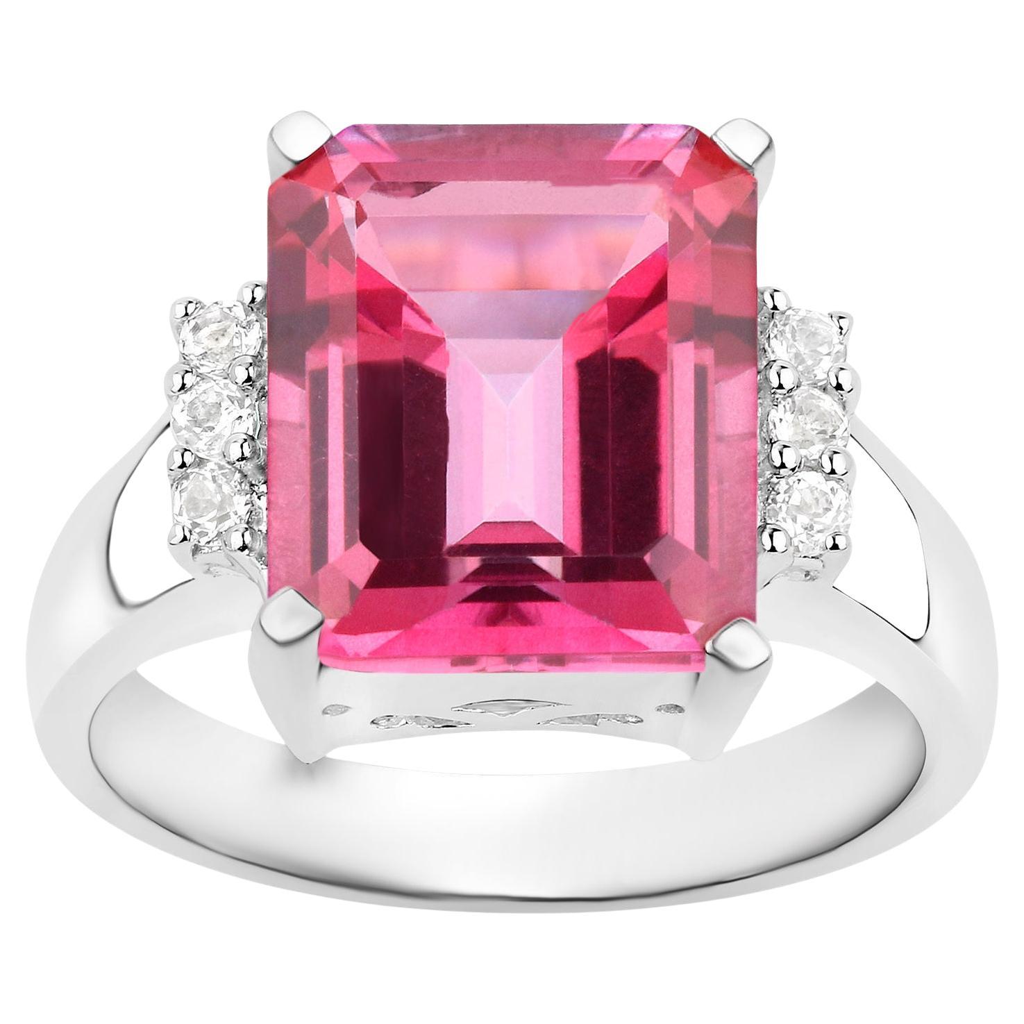 Anello Cocktail Topazio Rosa Incastonatura Topazio Bianco 7,38 Carati