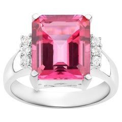 Pink Topaz Cocktail Ring White Topaz Setting 7.38 Carats