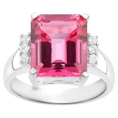 Pink Topaz Cocktail Ring White Topaz Setting 7.38 Carats