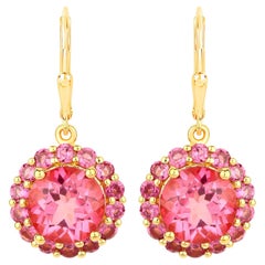 Pink Topaz Dangle Earrings Rhodolites 10.7 Carats 18K Gold Plated Silver