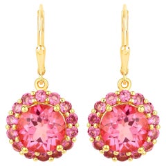 Pendientes Colgantes Topacio Rosa Rodolitos 10,7 Quilates Chapados en Oro de 18 K Plata