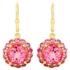 Pendientes Colgantes Topacio Rosa Rodolitos 10,7 Quilates Chapados en Oro de 18 K Plata