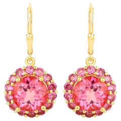 Pendientes Colgantes Topacio Rosa Rodolitos 10,7 Quilates Chapados en Oro de 18 K Plata