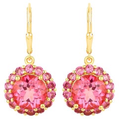 Orecchini pendenti di topazio rosa Rodoliti 10,7 carati placcati in oro 18 carati A. Silver