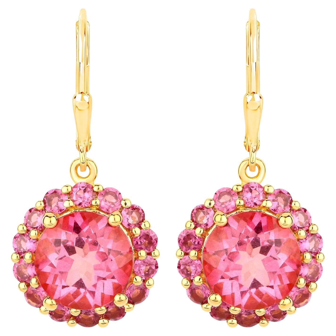 Orecchini pendenti di topazio rosa Rodoliti 10,7 carati placcati in oro 18 carati A. Silver