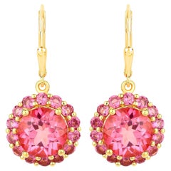 Orecchini pendenti di topazio rosa Rodoliti 10,7 carati placcati in oro 18 carati A. Silver
