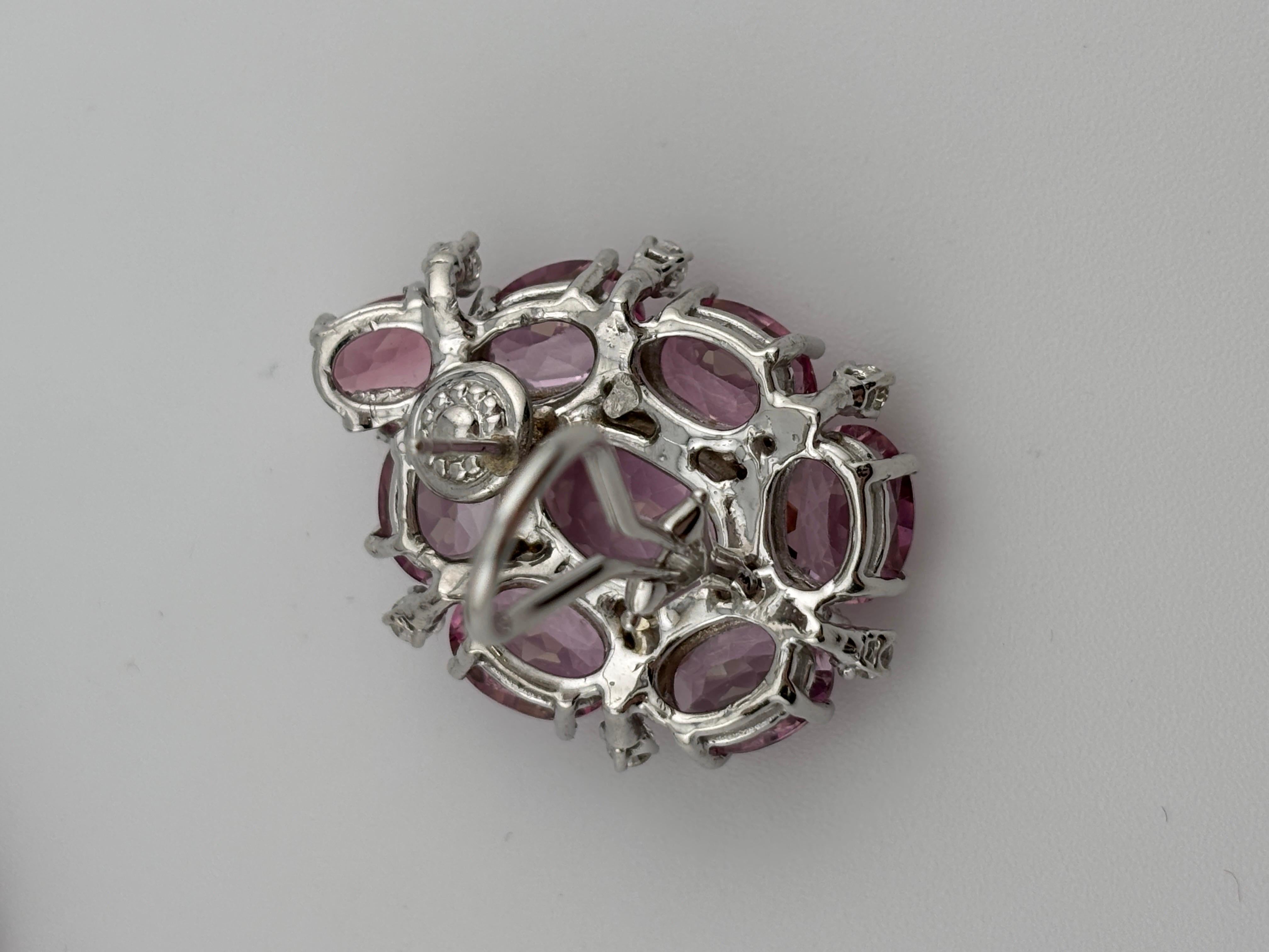 Pink Topaz & Diamond 18k White Gold Earrings Omega Back For Sale 8
