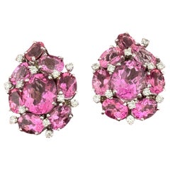 Pendientes de oro blanco de 18 quilates con topacio rosa y diamante Omega Back