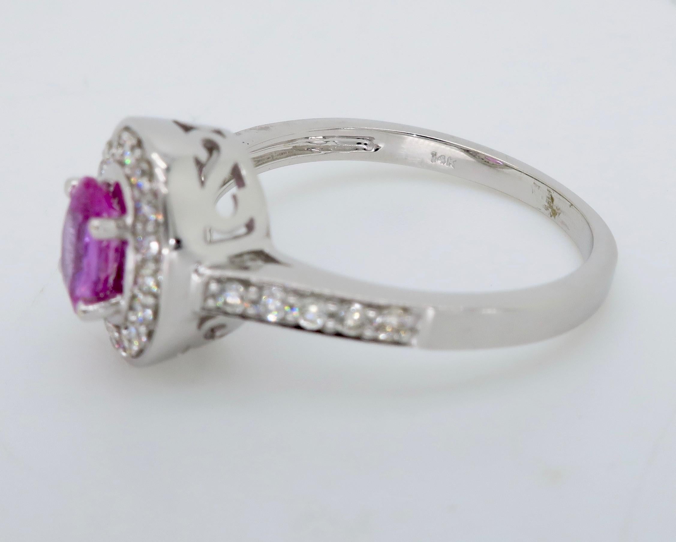 Pink Topaz and Diamond Halo Ring 1