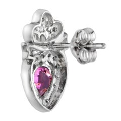 Pink Topaz & Diamond Heart Shaped Stud 14K White Gold Earrings
