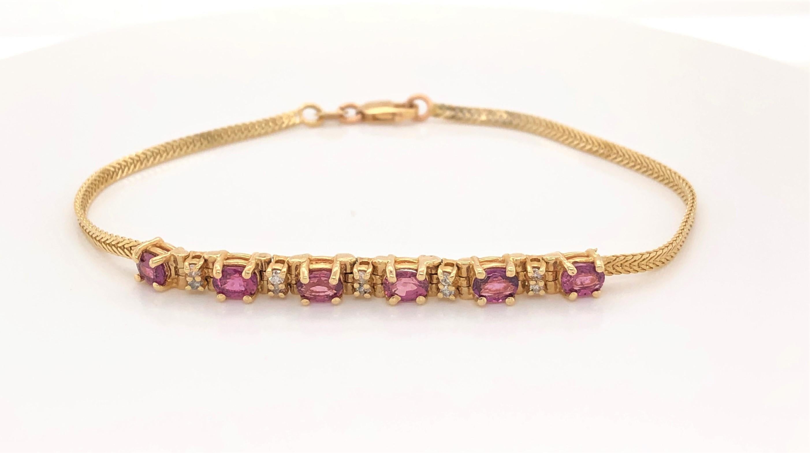Pink Topaz Diamond 14 Karat Yellow Gold Bracelet In Good Condition In Mount Kisco, NY