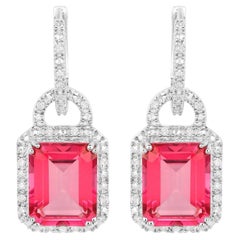 Pink Topaz Earrings With Diamonds 7.8 Carats Sterling Silver