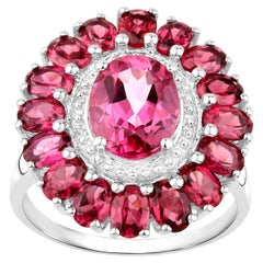 Pink Topaz Flower Cocktail Ring Rhodolite Halo 5.5 Carats