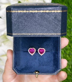 Pink Topaz Heart Earrings White Topaz 5.02 Carats 18K Yellow Gold Plated Silver