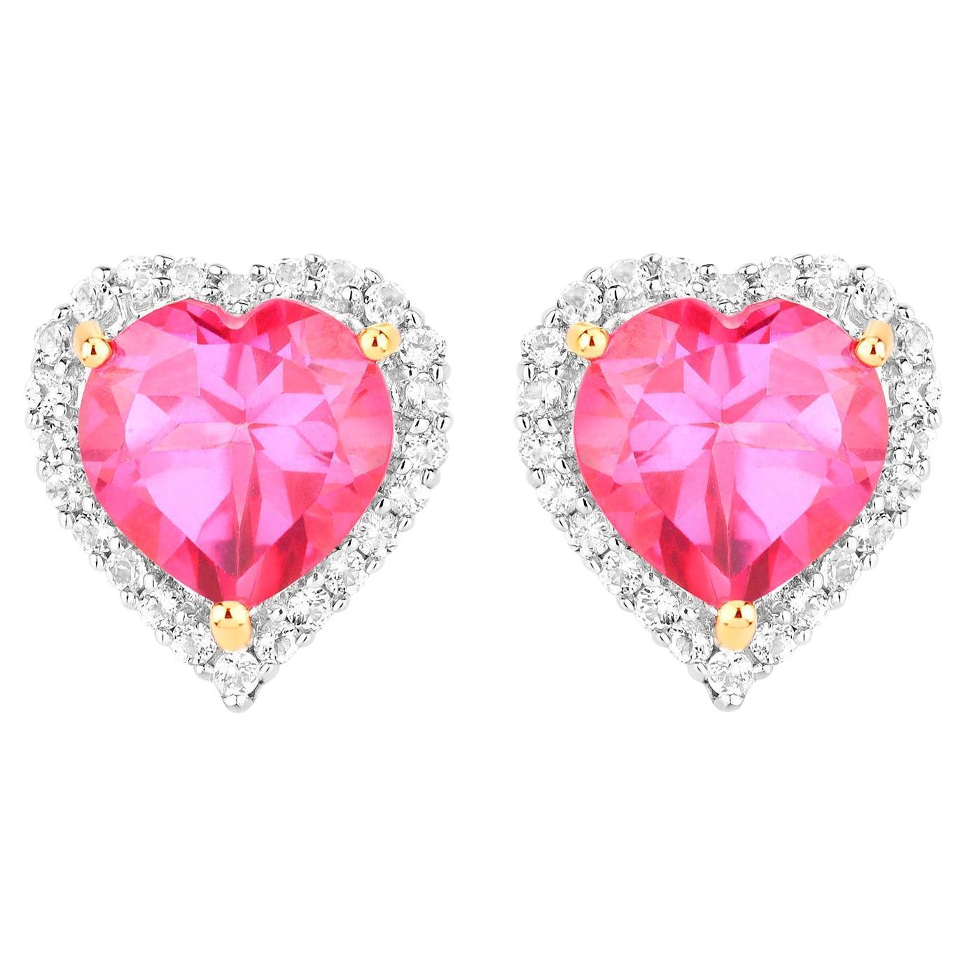 Orecchini a cuore in topazio rosa Topazio bianco 5,02 carati Argento placcato oro giallo 18 carati in vendita