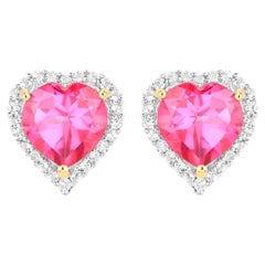 Pink Topaz Heart Earrings White Topaz 5.02 Carats 18K Yellow Gold Plated Silver