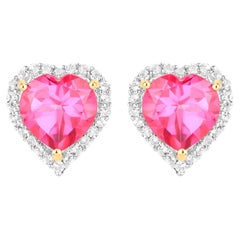 Pink Topaz Heart Earrings White Topaz 5.02 Carats 18K Yellow Gold Plated Silver