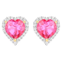 Pink Topaz Heart Earrings White Topaz 5.02 Carats 18K Yellow Gold Plated Silver