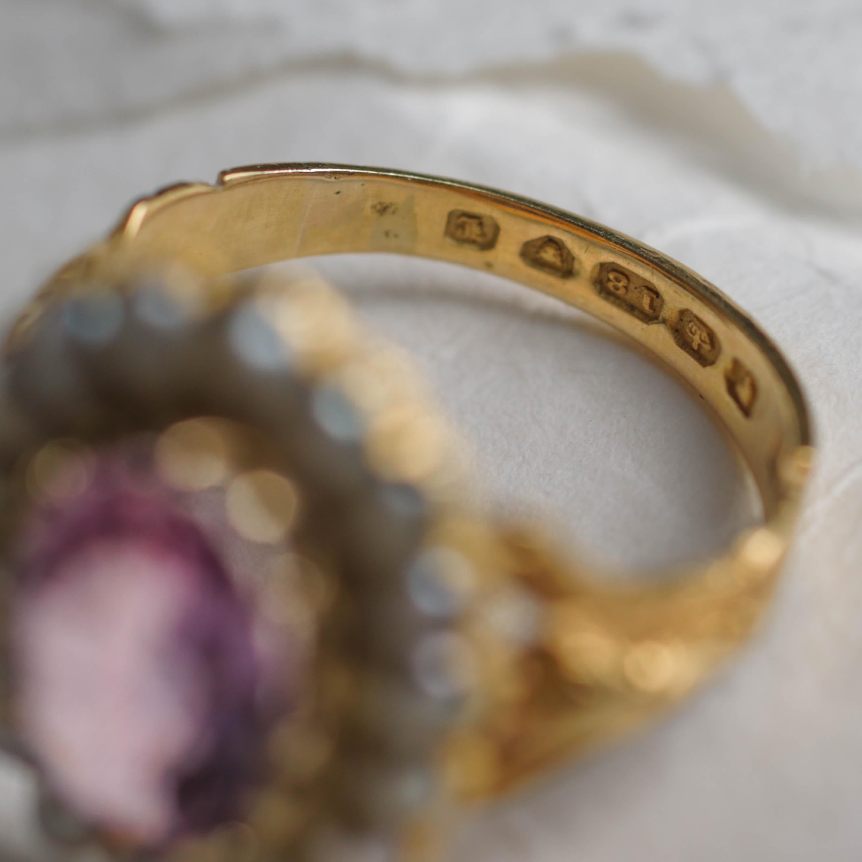 Pink Topaz & Natural Pearl Gold Ring Certified Untreated, London, 1843 Size 10.5 For Sale 2