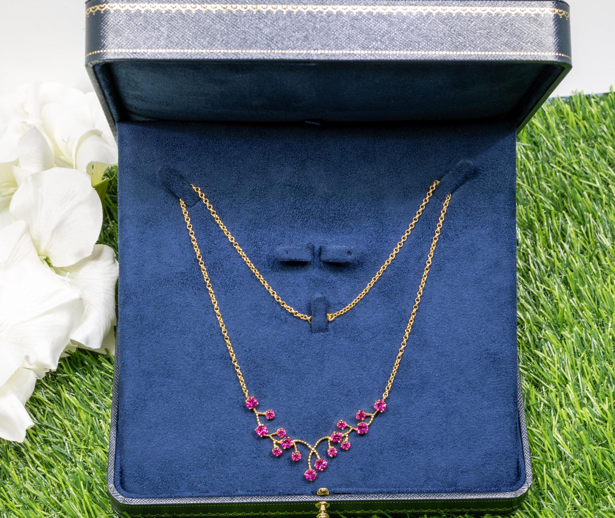Modern Pink Topaz Necklace 7.9 Carats 18K Yellow Gold Plated Sterling Silver For Sale