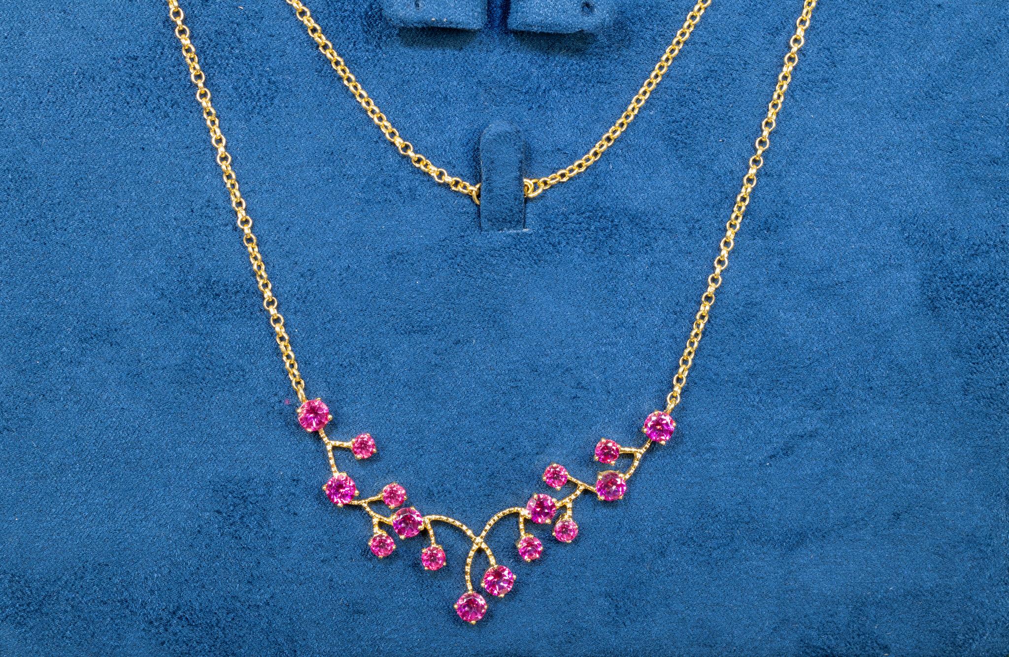 Pink Topaz Necklace 7.9 Carats 18K Yellow Gold Plated Sterling Silver In New Condition For Sale In Punta Gorda, FL