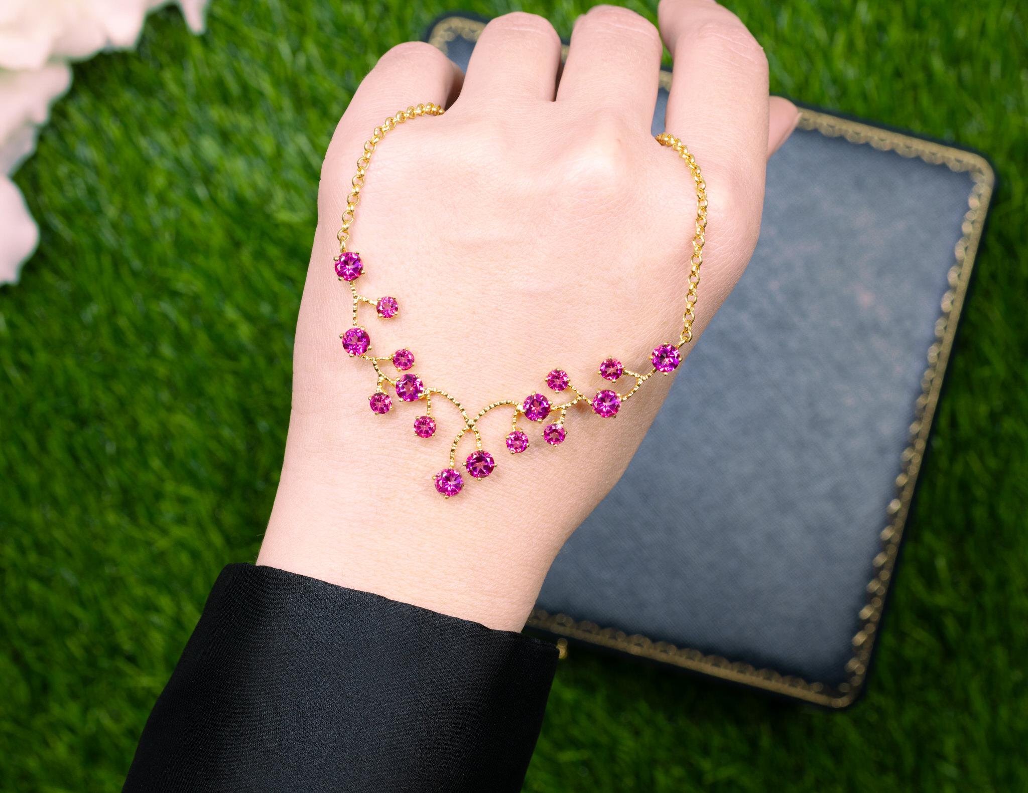 Women's Pink Topaz Necklace 7.9 Carats 18K Yellow Gold Plated Sterling Silver For Sale