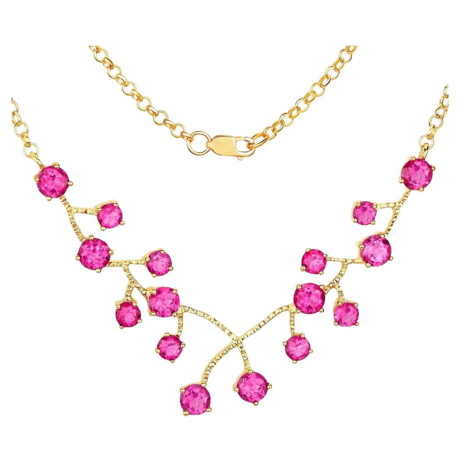 Collana di topazio rosa 7,9 carati placcata oro giallo 18 carati A. Silver