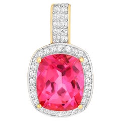 Pink Topaz Pendant White Topaz Setting 6.85 Carats 18K Yellow Gold Plated Silver