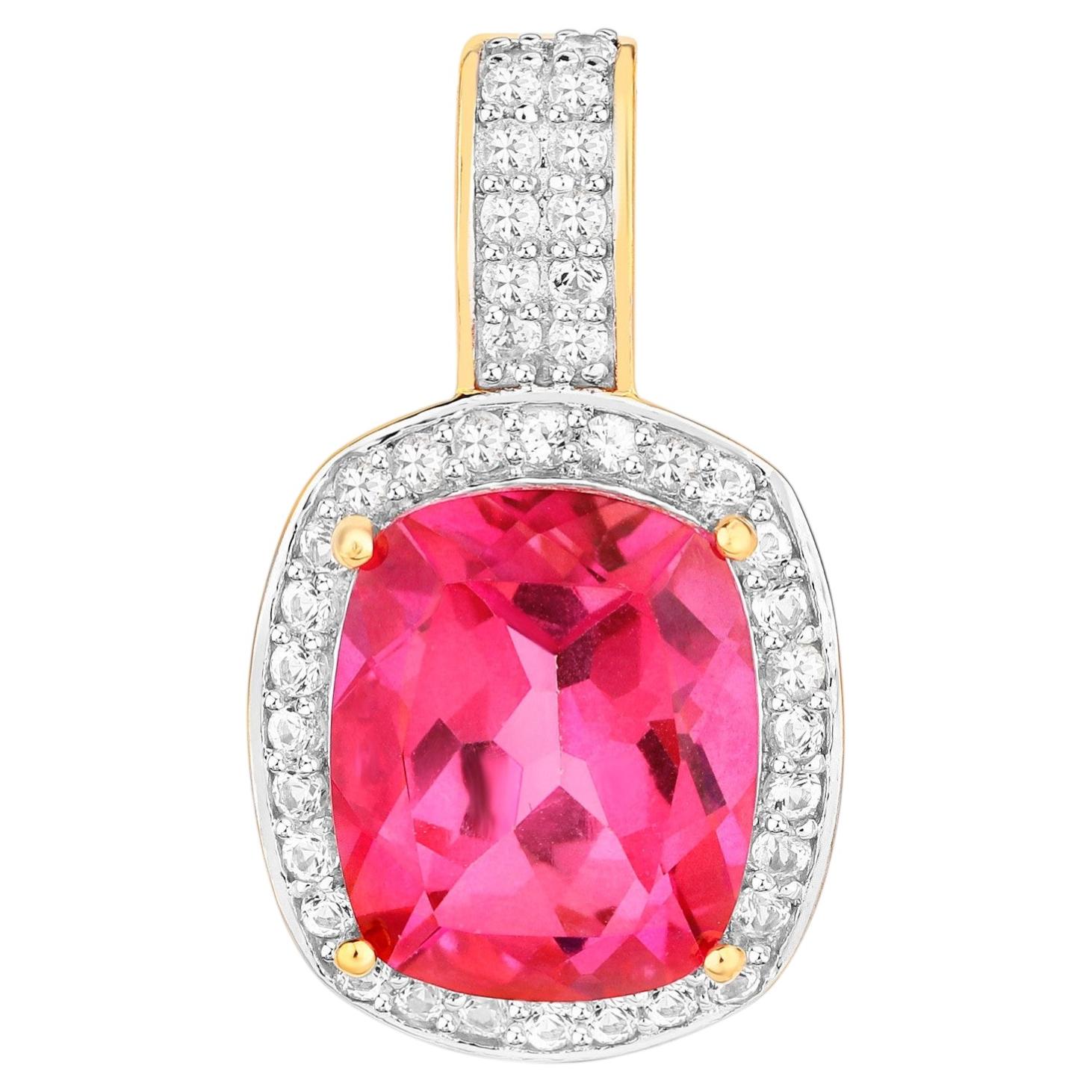 Colgante Topacio Rosa Engaste Topacio Blanco 6,85 Quilates Chapado en Oro Amarillo de 18 K Plata