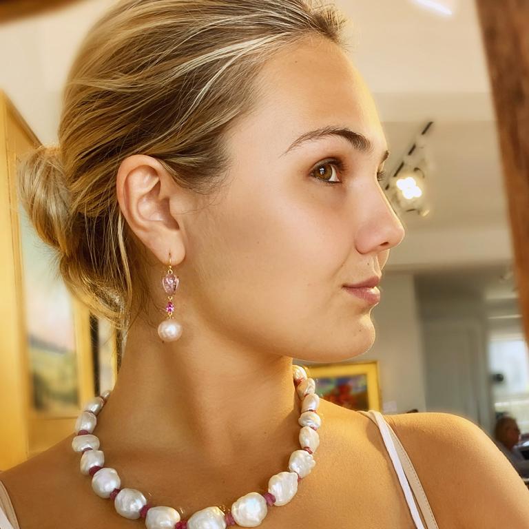 Susan Lister Locke Pink Topaz, Sapphire and Freshwater Pearls set in 18K Gold In New Condition For Sale In Nantucket, MA