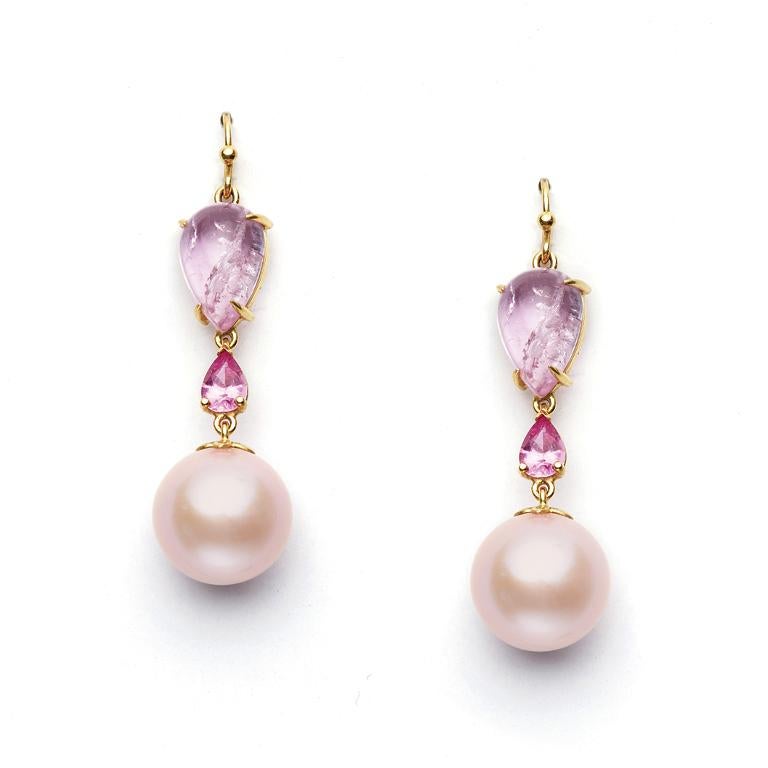 Contemporary Susan Lister Locke Pink Topaz, Sapphire and Freshwater Pearls set in 18K Gold For Sale