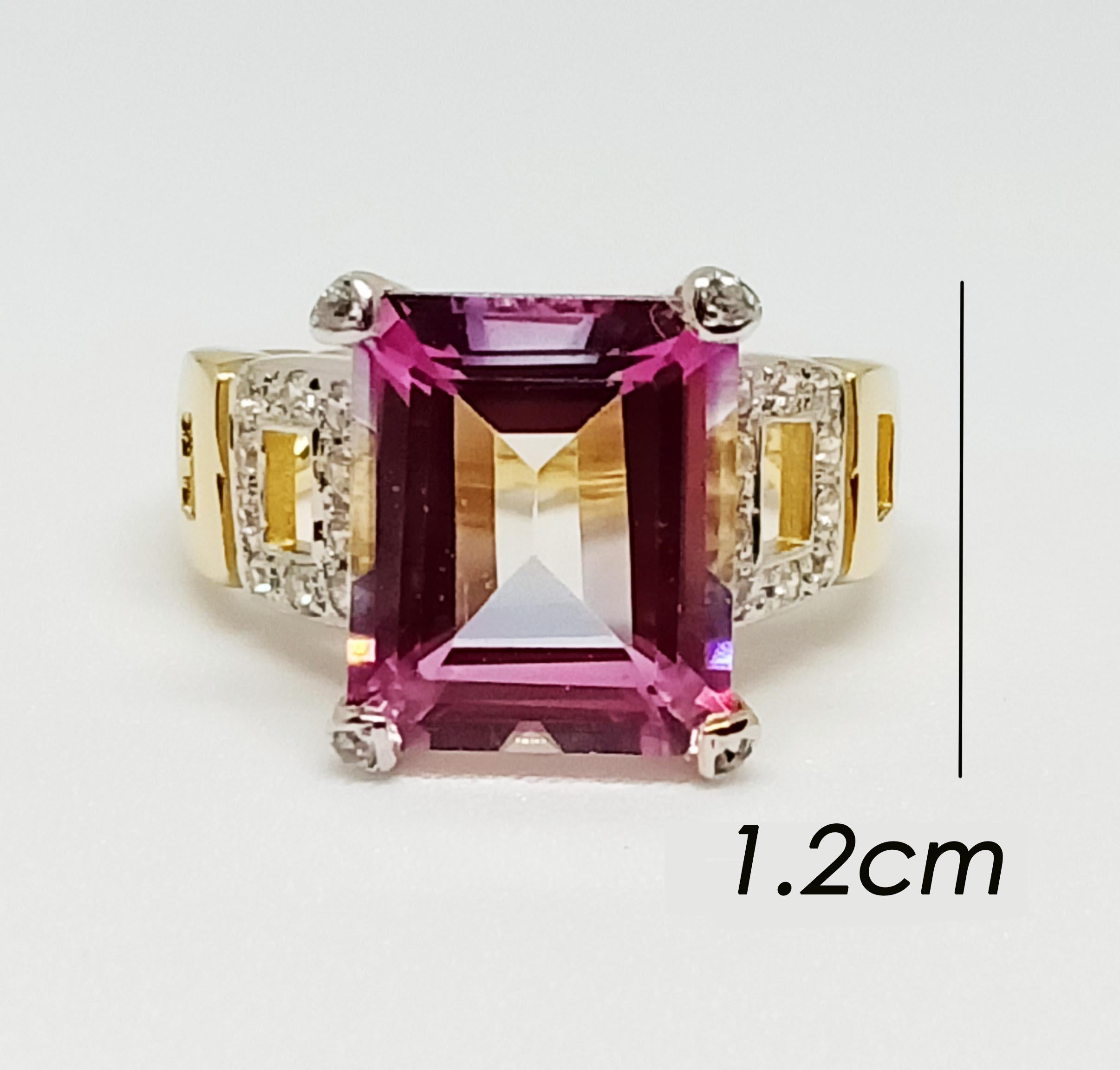 Pink topaz Octagon 12x10 mm. 7.60cts. 1 pc.
White zircon round 1.25 mm. 14 pcs.
18K goldplated over sterling silver.
size 7.25 us

Search (storefront , seller ) ornamento jewellery
