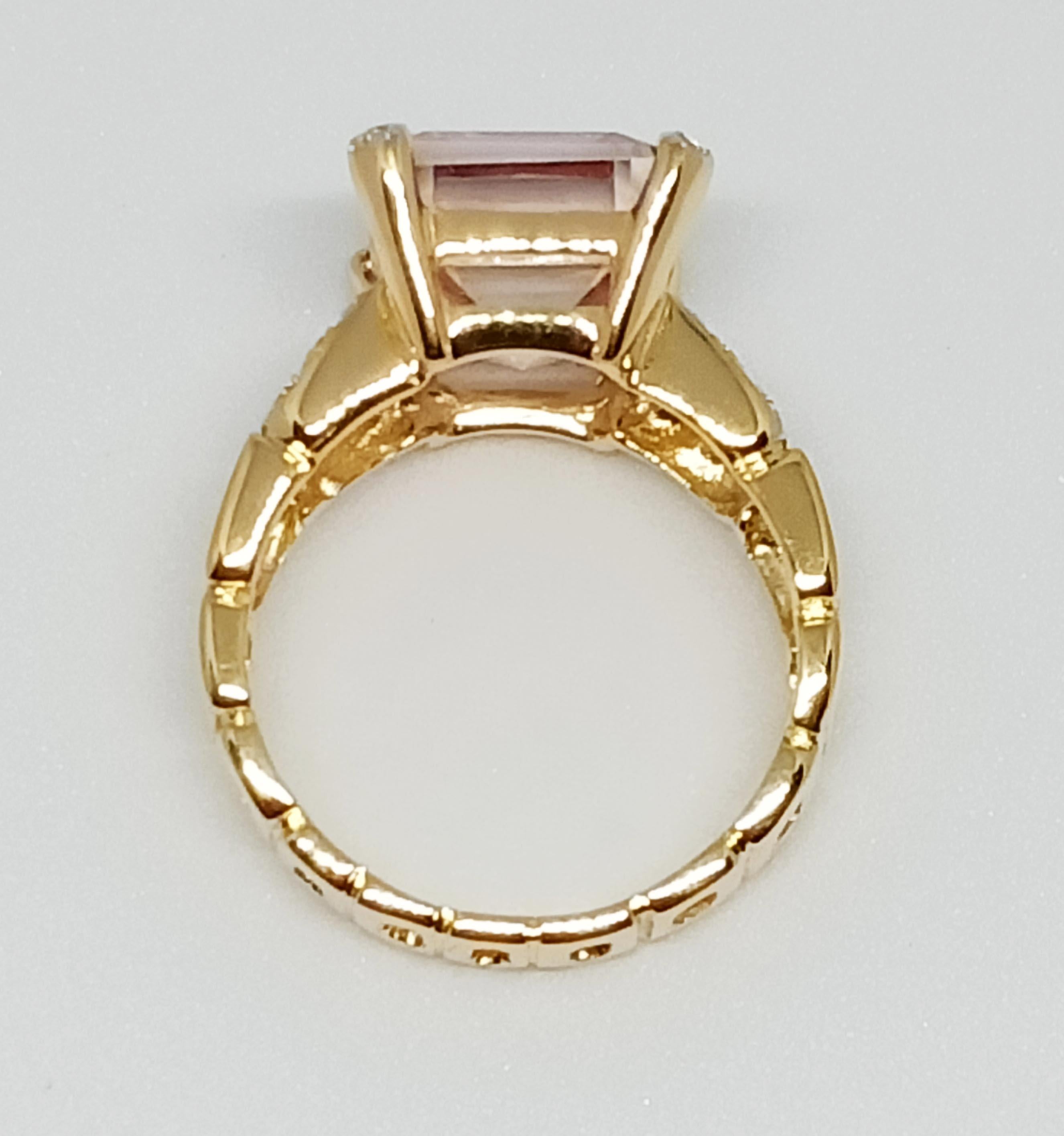 Pink topaz ring(7.60 cts)18k gold plated over sterling silver In New Condition For Sale In Bangkok, TH
