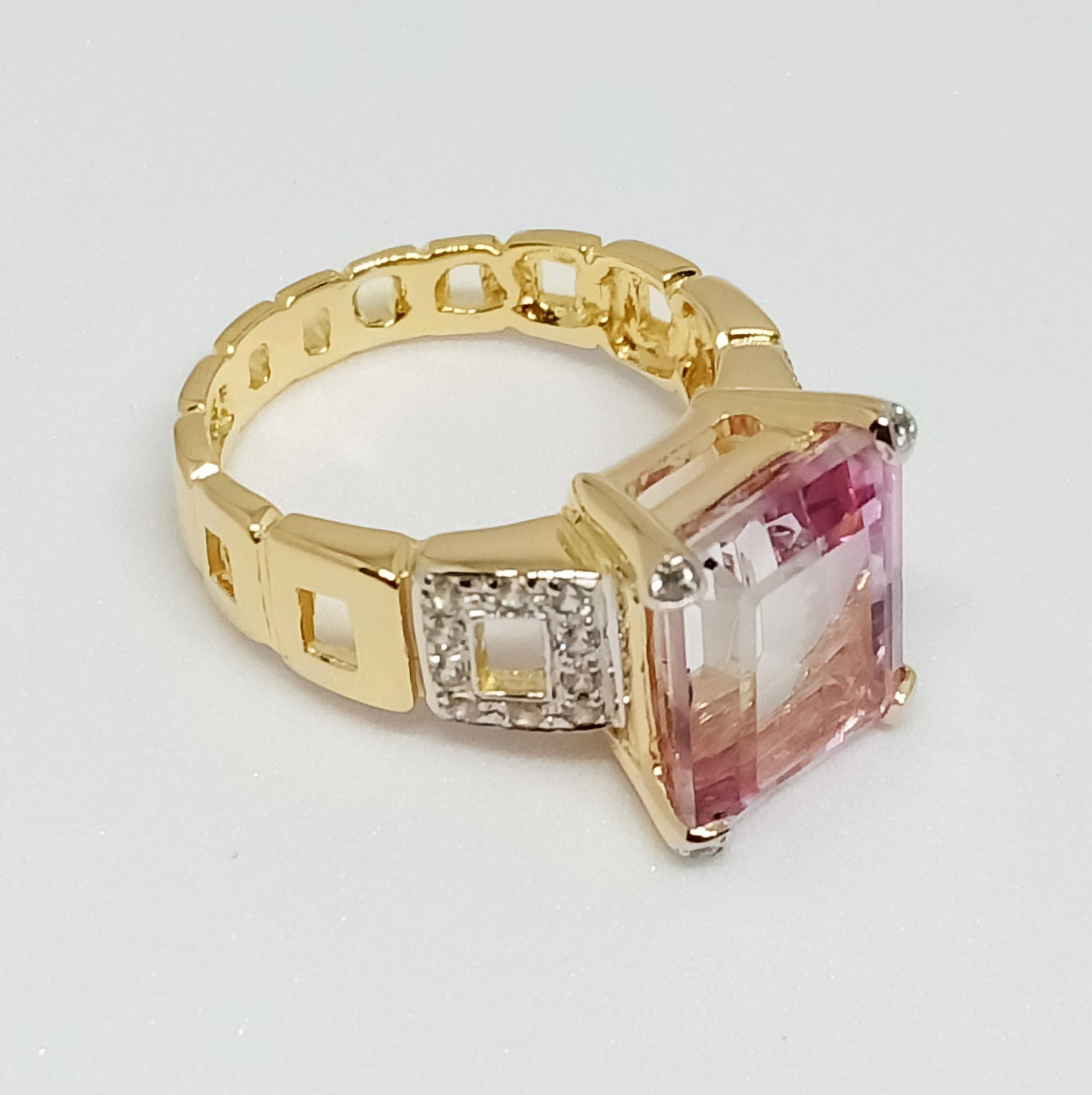 Women's Pink topaz ring(7.60 cts)18k gold plated over sterling silver For Sale