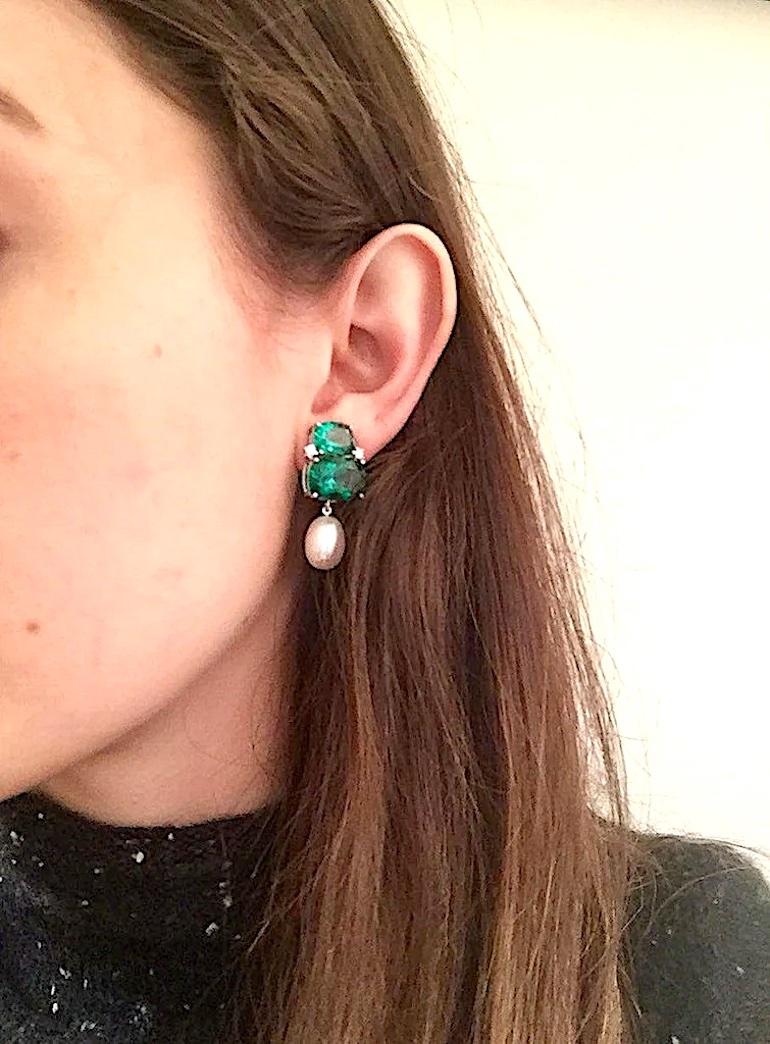 Dreisteinige Tropfenohrringe aus Gelbgold mit rosa Topas, Bergkristall und blauem Topas und Topas im Angebot 1