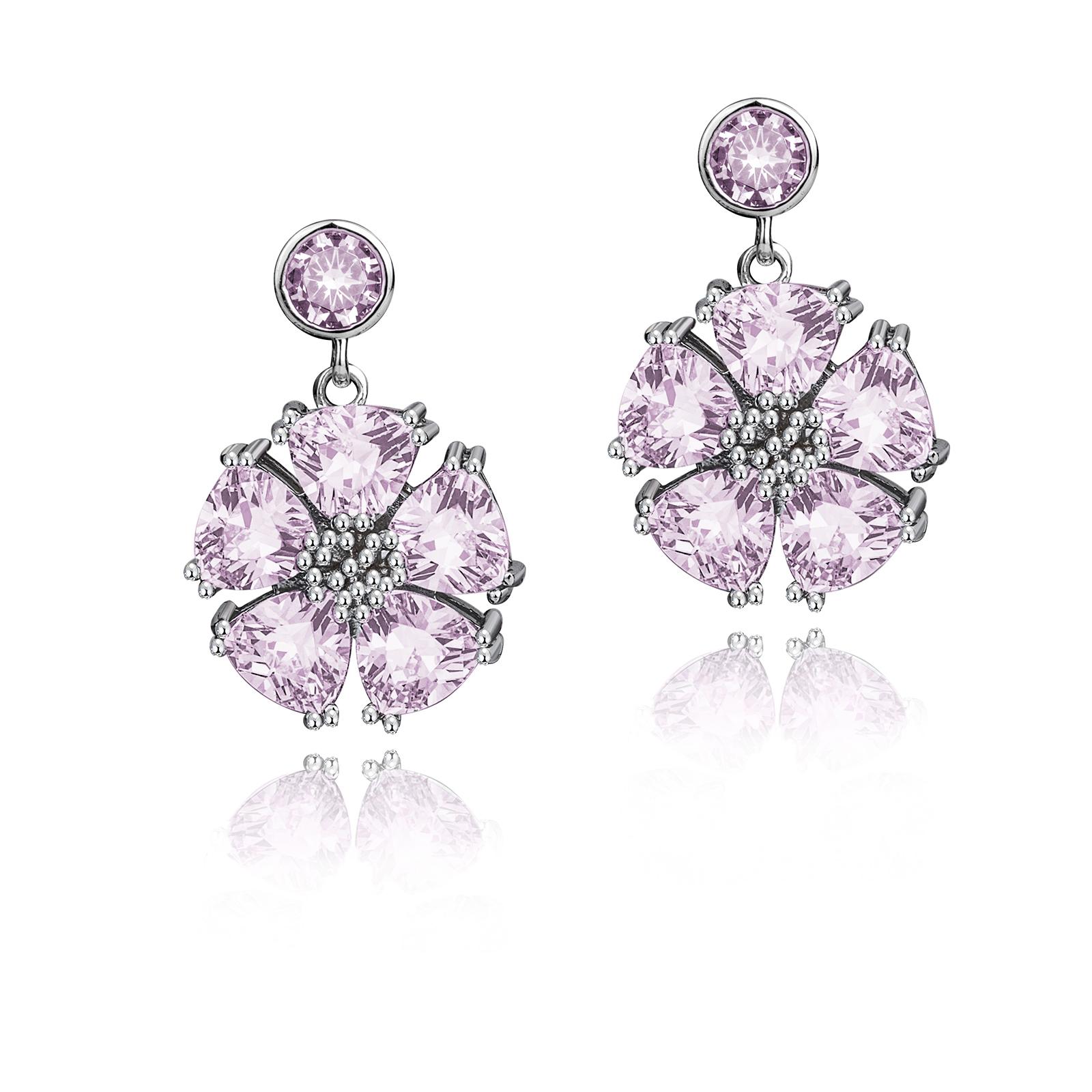 Pink Topaz Single Blossom Stone Drop Earrings For Sale 1