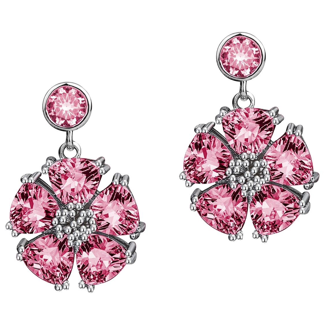 Pink Topaz Single Blossom Stone Drop Earrings For Sale