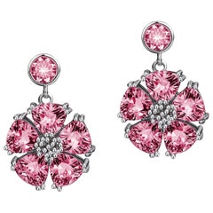 Pink Topaz Single Blossom Stone Drop Earrings