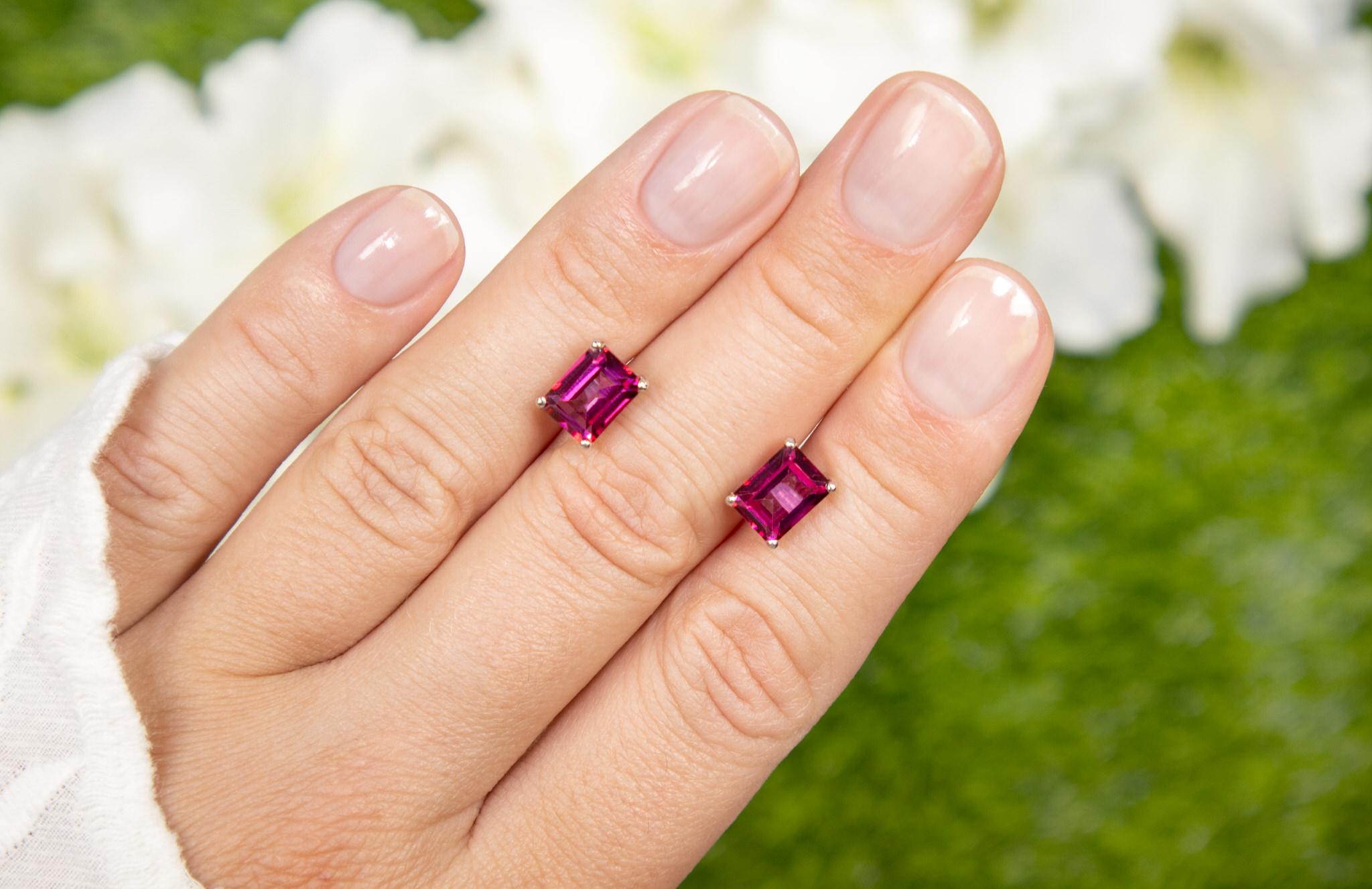 Taille émeraude Clous d'oreilles topaze rose 3,2 carats en vente