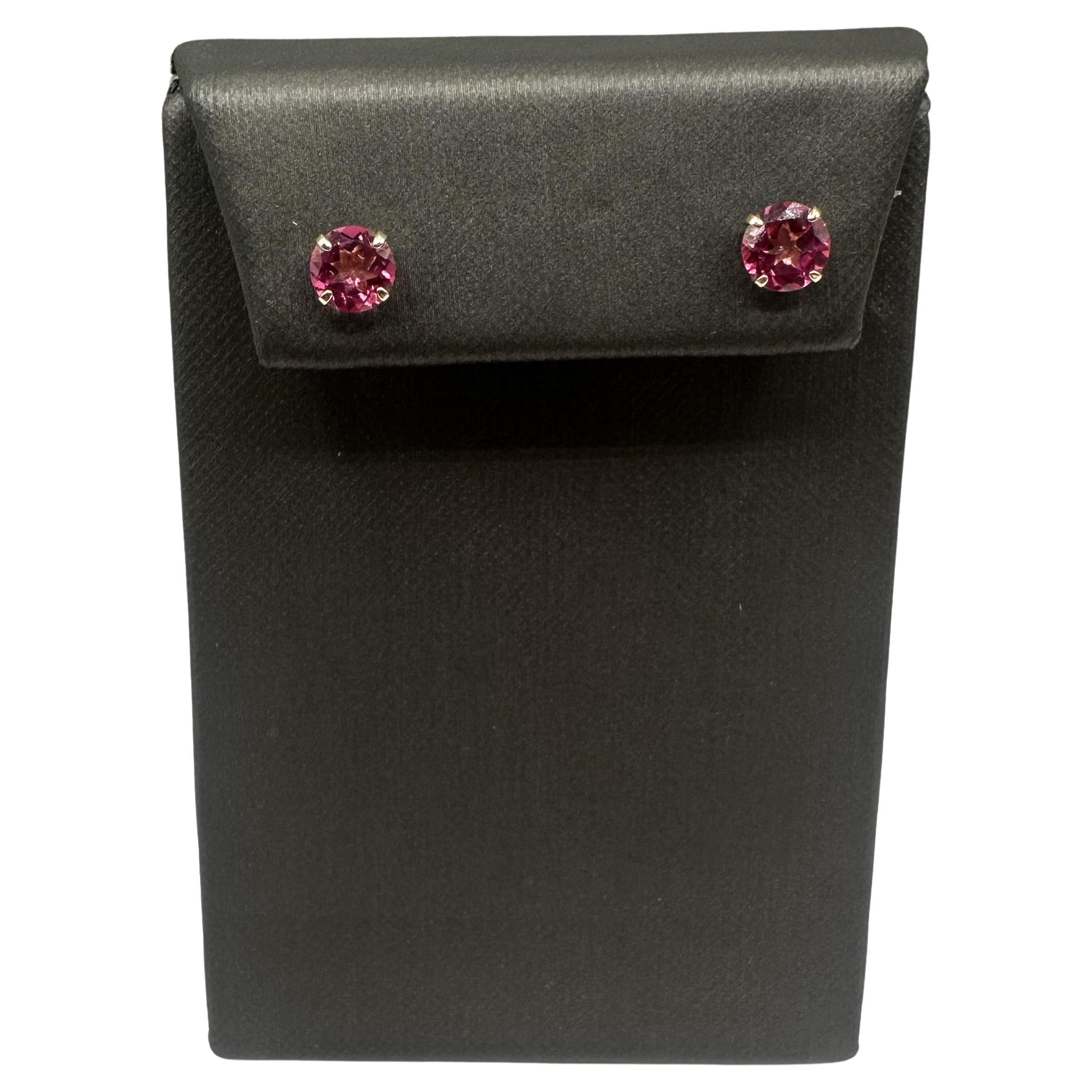 Pink Topaz Studs in 10kt Yellow Gold – 2ctw Round Pink Topaz For Sale