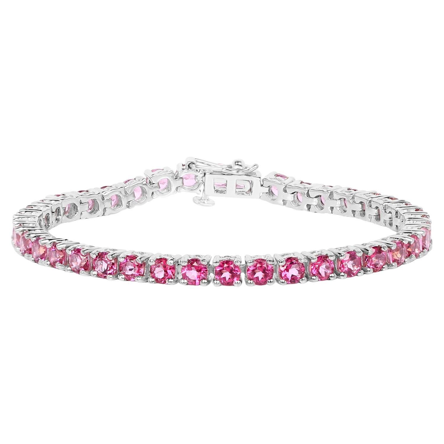 Bracciale Tennis Topazio Rosa 11,9 Carati Placcato in rodio A. Silver