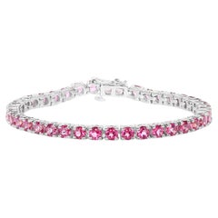 Bracelet Tennis Topaze Rose 11.9 Carats Argent Sterling Plaqué Rhodium