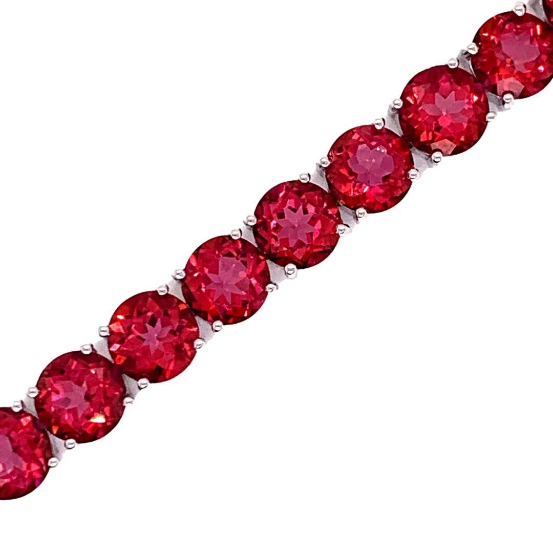 Pink Topaz Tennis Bracelet in 10K White Gold  In New Condition For Sale In New York, NY