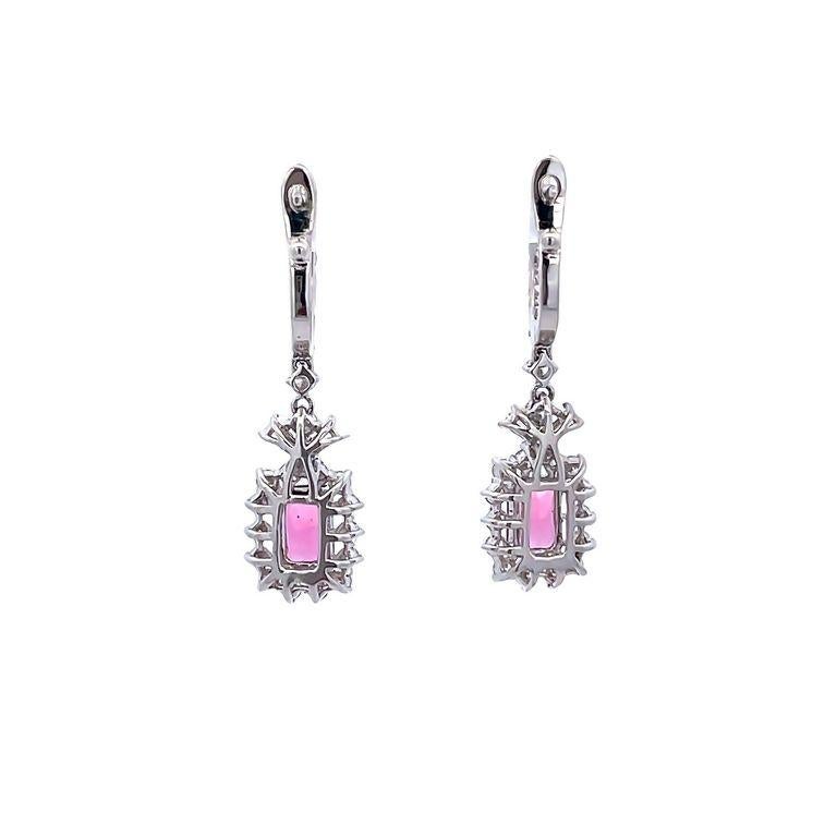 Pink Tourmaline 0.98CT Diamond Earrings 1.02CT 18K White Gold In New Condition For Sale In New York, NY