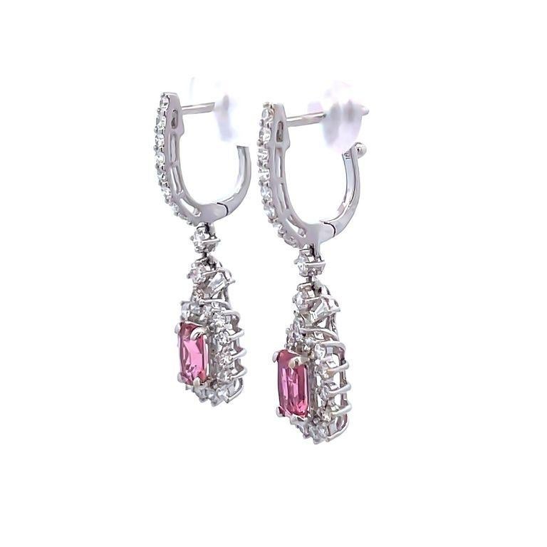 Women's Pink Tourmaline 0.98CT Diamond Earrings 1.02CT 18K White Gold For Sale