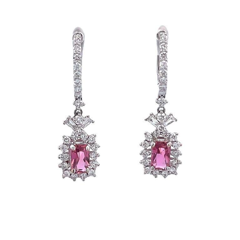 Pink Tourmaline 0.98CT Diamond Earrings 1.02CT 18K White Gold For Sale 2