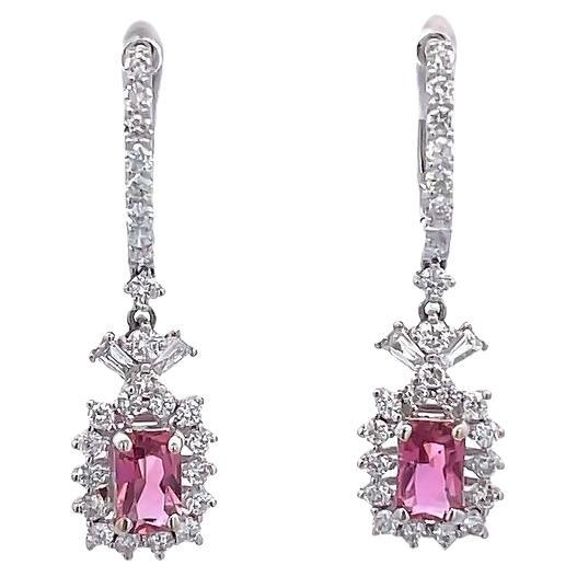Pink Tourmaline 0.98CT Diamond Earrings 1.02CT 18K White Gold For Sale
